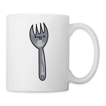 Funny cartoon spork with face - Mug - white - Right