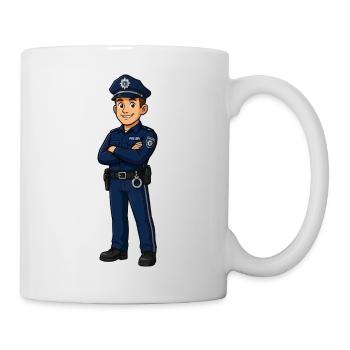 Polizeiheld Cartoon in Blau - Tasse - Weiß - Rechts