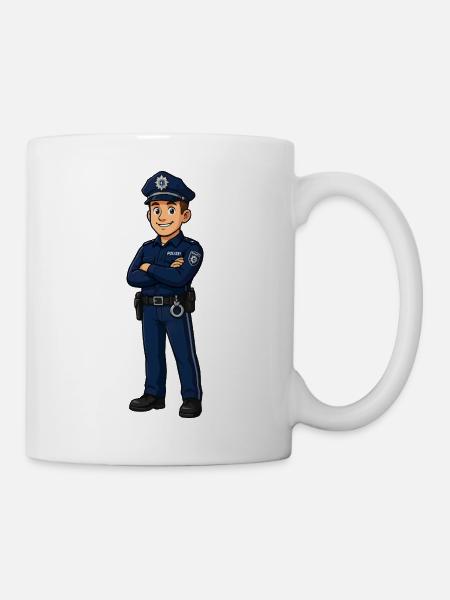Polizeiheld Cartoon in Blau - Tasse - Weiß