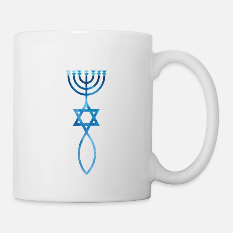 Aquarelles Personnages Poisson, Etoile de David et Menorah - Mug blanc - blanc
