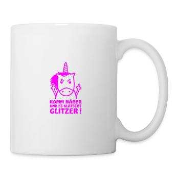 Einhorn lustiger Spruch - Klatscht Glitzer - Tasse - Weiß - Rechts