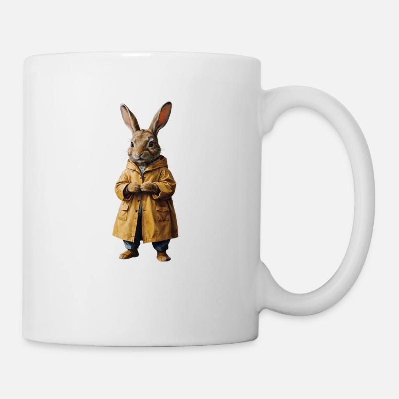 Bunny in raincoat in retro style - Mug - white