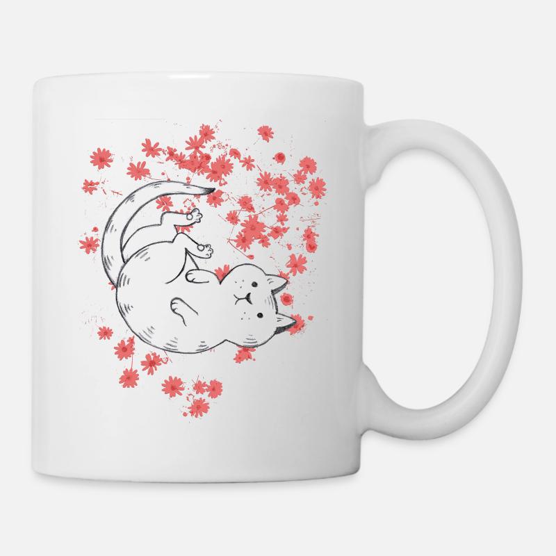 Chat avec les fleurs rouges - Mug blanc - blanc
