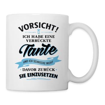 Vorsicht! verrückte Tante Verwandte Familie Kinder - Tasse - Weiß - Rechts