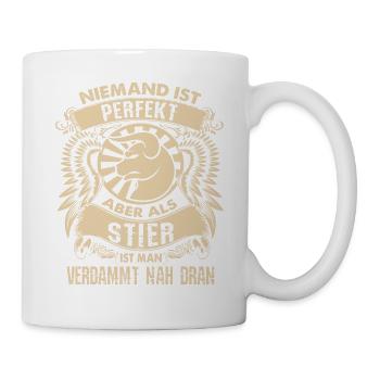 Sternzeichen Stier - ist perfekt - Tasse - Weiß - Rechts