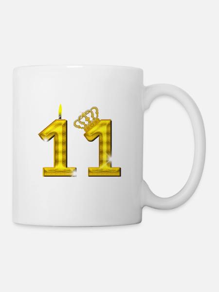 11 - Geburtstag - Krone - Kerze - Gold - Tasse - Weiß