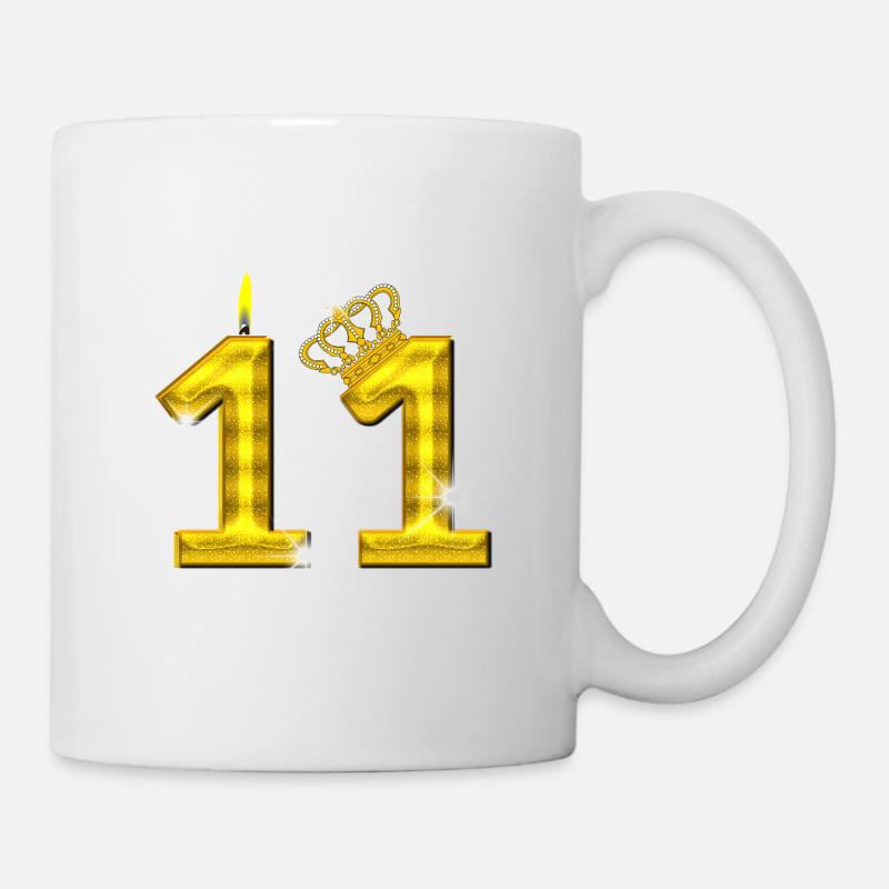 11 - Geburtstag - Krone - Kerze - Gold - Tasse - Weiß