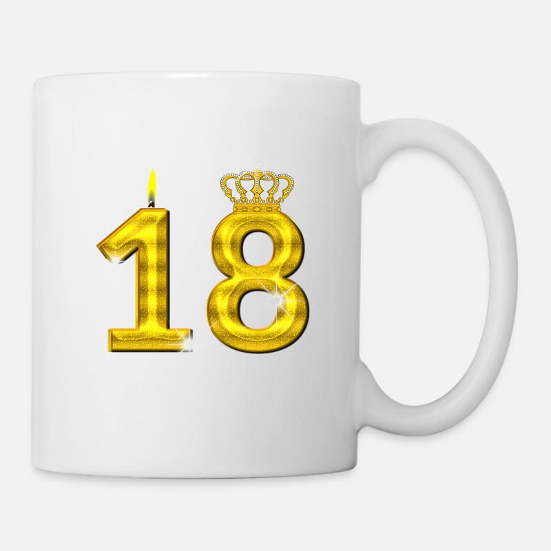bougie d’anniversaire 18 - couronne - - or - Mug blanc - blanc