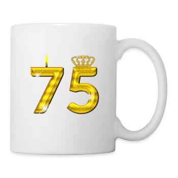75 birthday - Crown - candle - gold - Mug - white - Right