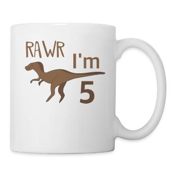 Pour cinq anniversaire pour gars filles Velociraptor - Mug blanc - blanc - Droite