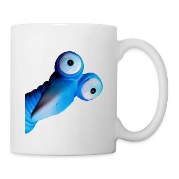 Funny blue bird with big eyes - Mug - white - Right