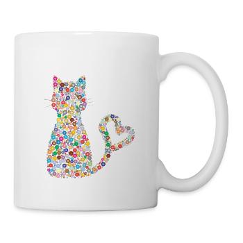 Kreis Muster Katze mit Herz Schwanz Schweif - Tasse - Weiß - Rechts