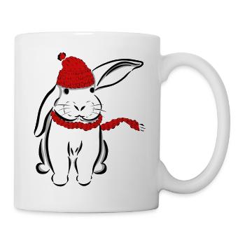 Kaninchen Hase Mütze Schal Schlappohr Schneehase - Tasse - Weiß - Rechts