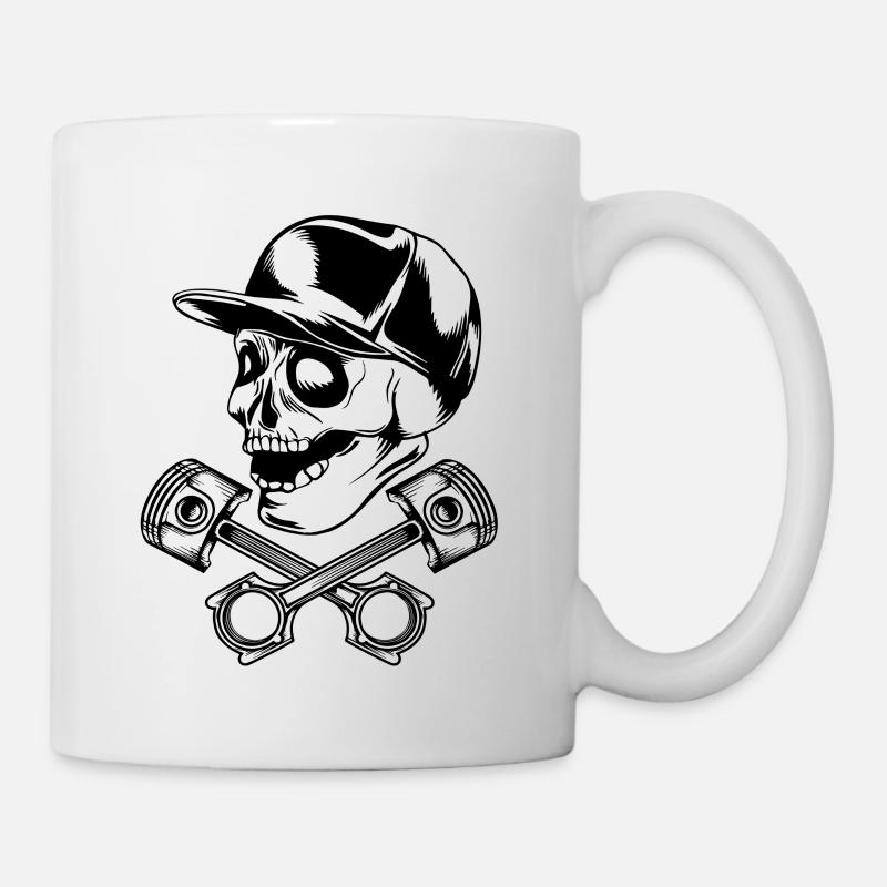 Skull piston piston tête de mort cap - Mug blanc - blanc