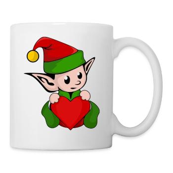 Elfe Elf kleines Männchen Herz Weihnachten Mütze - Tasse - Weiß - Rechts