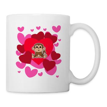 Affe-Liebes-T-Shirt - Valentinstag niedliches Herz - Tasse - Weiß - Rechts