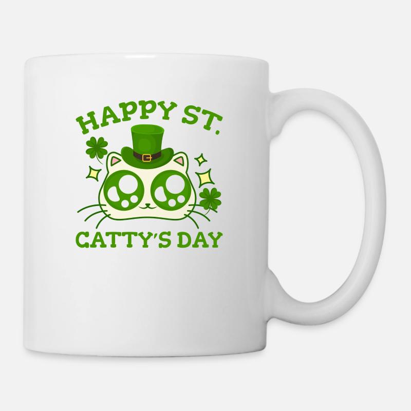 Heureux jour de St Catty St Patricks drôle de trèfle de chat - Mug blanc - blanc