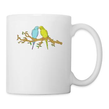 2 Wellensittiche sitzen auf einem Ast - Tasse - Weiß - Rechts