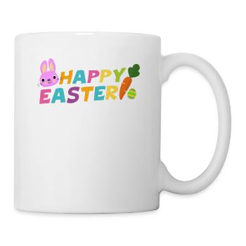 Joyeuses Pâques avec oeuf carotte et lapin pascha - Mug blanc - blanc - Droite