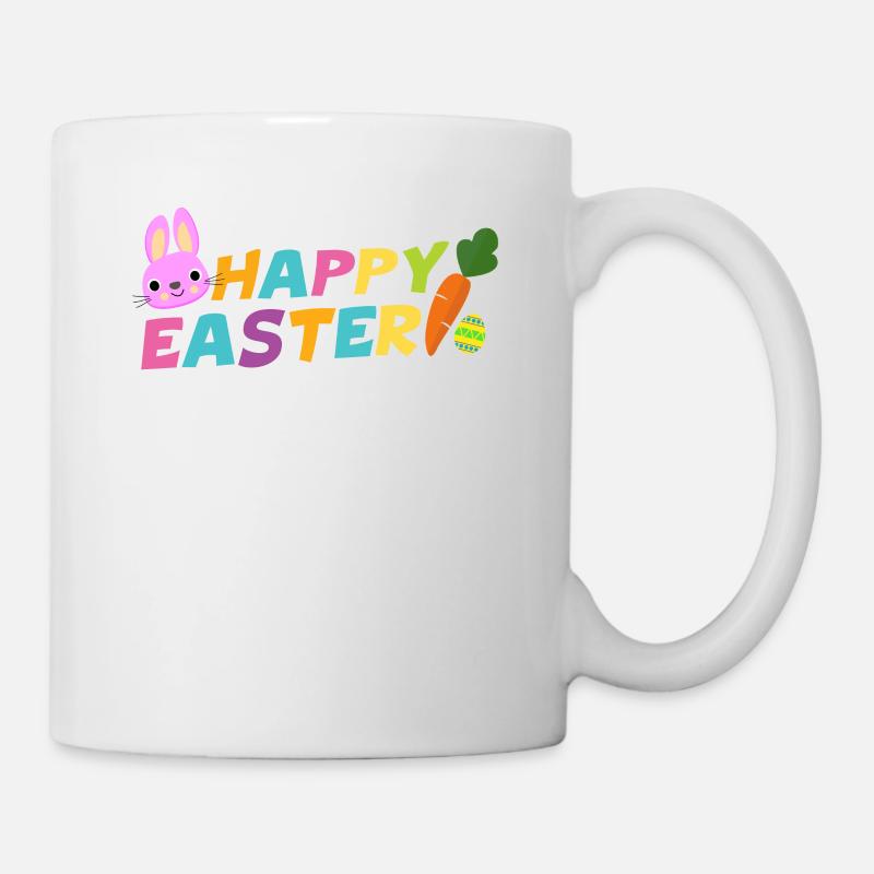 Fröhliche Ostern mit Ei-Karotte u. Häschen Pascha - Tasse - Weiß