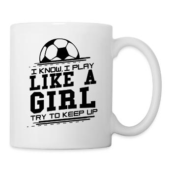 Je sais que je joue comme une fille - Essayez de garder le football - Mug blanc - blanc - Droite