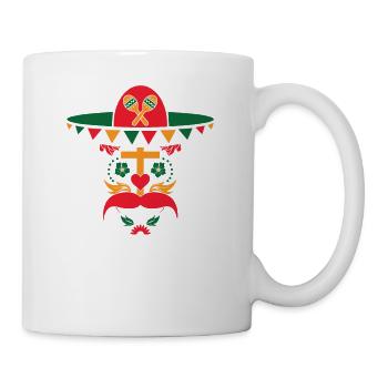 Mexikanischer Zuckerschädel mit Sombrero und dem Schnurrbart - Tasse - Weiß - Rechts