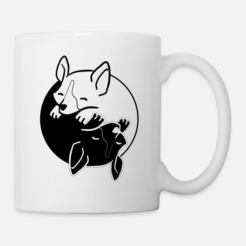 Yin Yang Chiens Chinois Tai Chi Symbole Pun Corgi - Mug blanc - blanc