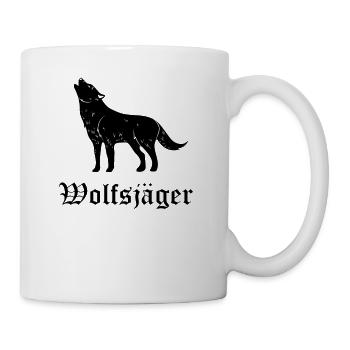 Jäger Wolfsjäger Wolf Jägerin T-Shirt - Tasse - Weiß - Rechts