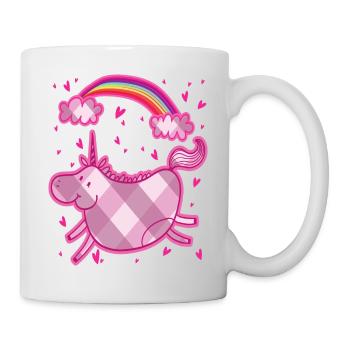 Pummeliges Einhorn Regenbogen Rauten Rosa Geschenk - Tasse - Weiß - Rechts