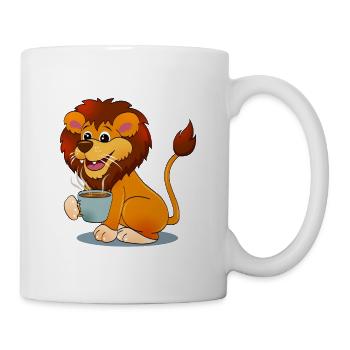 Lion with Coffee Gift Cartoon Kawaii - Mug - white - Right