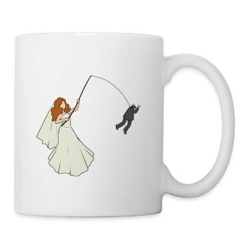 JGA Braut hat Bräutigam an der Angel Junggesellen - Tasse - Weiß - Rechts