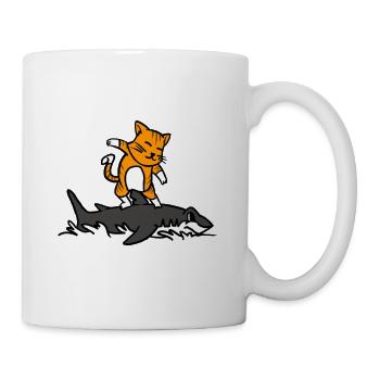 Chat, équitation, a, requin, drôle, dessin animé, surf, graphique - Mug blanc - blanc - Droite