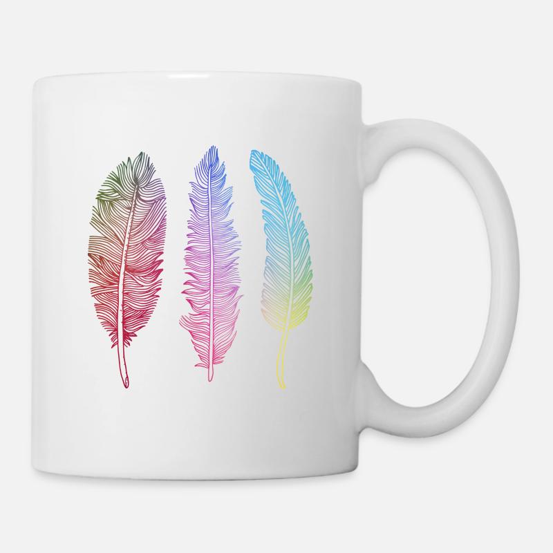 Plume d'oiseau cadeau de style indien - Mug blanc - blanc