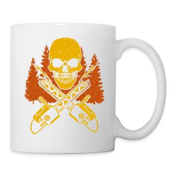 Holz, Holzfäller, Kettensäge, Motorsäge, Wald, Säg - Tasse - Weiß - Rechts