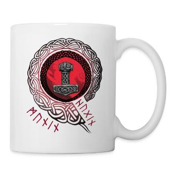 Thor Hammer Mjölnir mit Odin Raben Hugin und Munin - Tasse - Weiß - Rechts