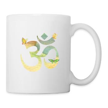 Om watercolor in pastell mit Schmetterlingen - Tasse - Weiß - Rechts