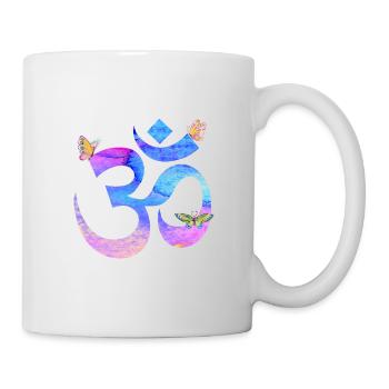 Om watercolor in blue and pink with butterflies - Mug - white - Right