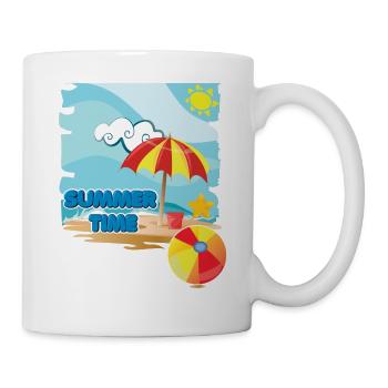 Summer time on the beach with umbrella on vacation - Mug - white - Right