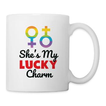 She's My Lucky Charm LGBTQ Rainbow Pride T Shirt - Mug - white - Right