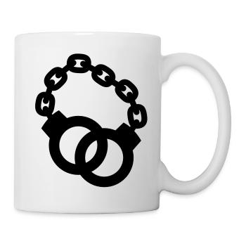 handcuffs locked together policeman or lady - Mug - white - Right