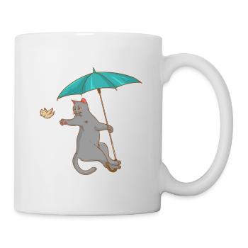 Chat avec parapluie - oiseau - chaton - cadeau - Mug blanc - blanc - Droite
