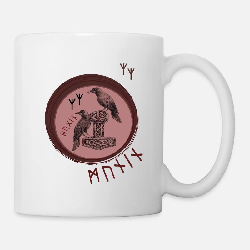 Thor Hammer Mjölnir mit Odin Raben Hugin und Munin - Tasse - Weiß