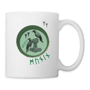 Thor Hammer Mjölnir mit Odin Raben Hugin und Munin - Tasse - Weiß - Rechts