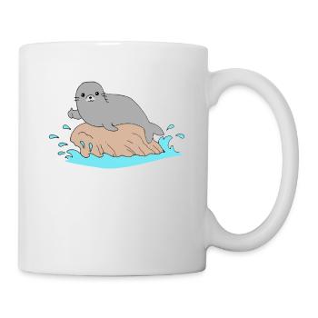 Robbe Daumen Hoch Seal of Approval Geschenk Lustig - Tasse - Weiß - Rechts