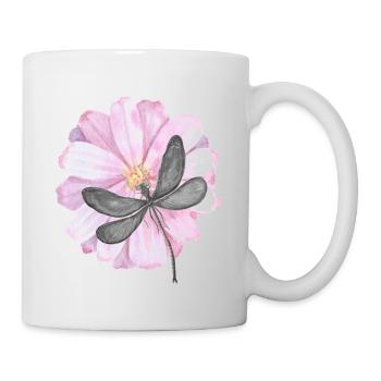 Libelle mit zarter rosa Blume - Tasse - Weiß - Rechts