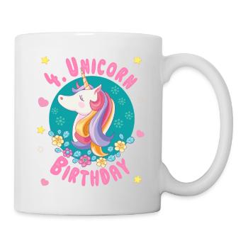 Unicorn 4th birthday 4 years - Unicorn birthday - Mug - white - Right