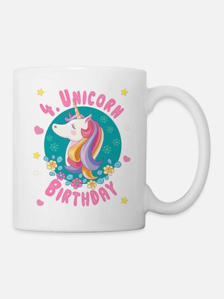 Einhorn 4. Geburtstag 4 Jahre - Einhorngeburtstag - Tasse - Weiß