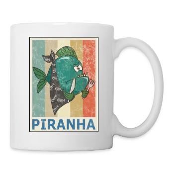 Piranha Vintage Retro Style Grunge - Tasse - Weiß - Rechts