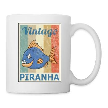 Piranha Vintage Retro Style Grunge - Tasse - Weiß - Rechts