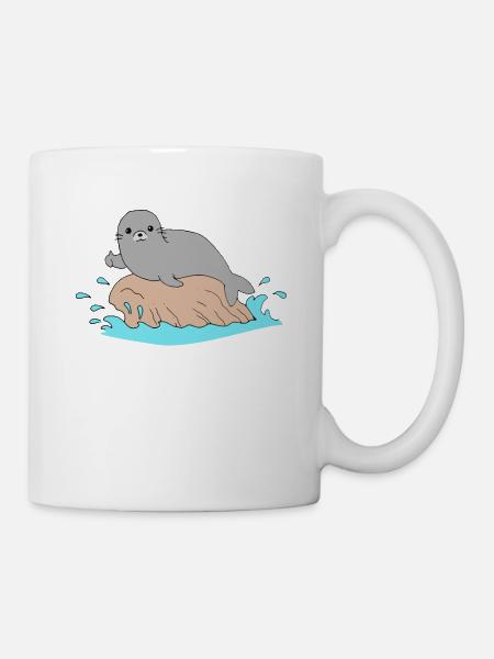 Seerobbe Daumen Hoch Meerestier Seelöwe Lustig - Tasse - Weiß